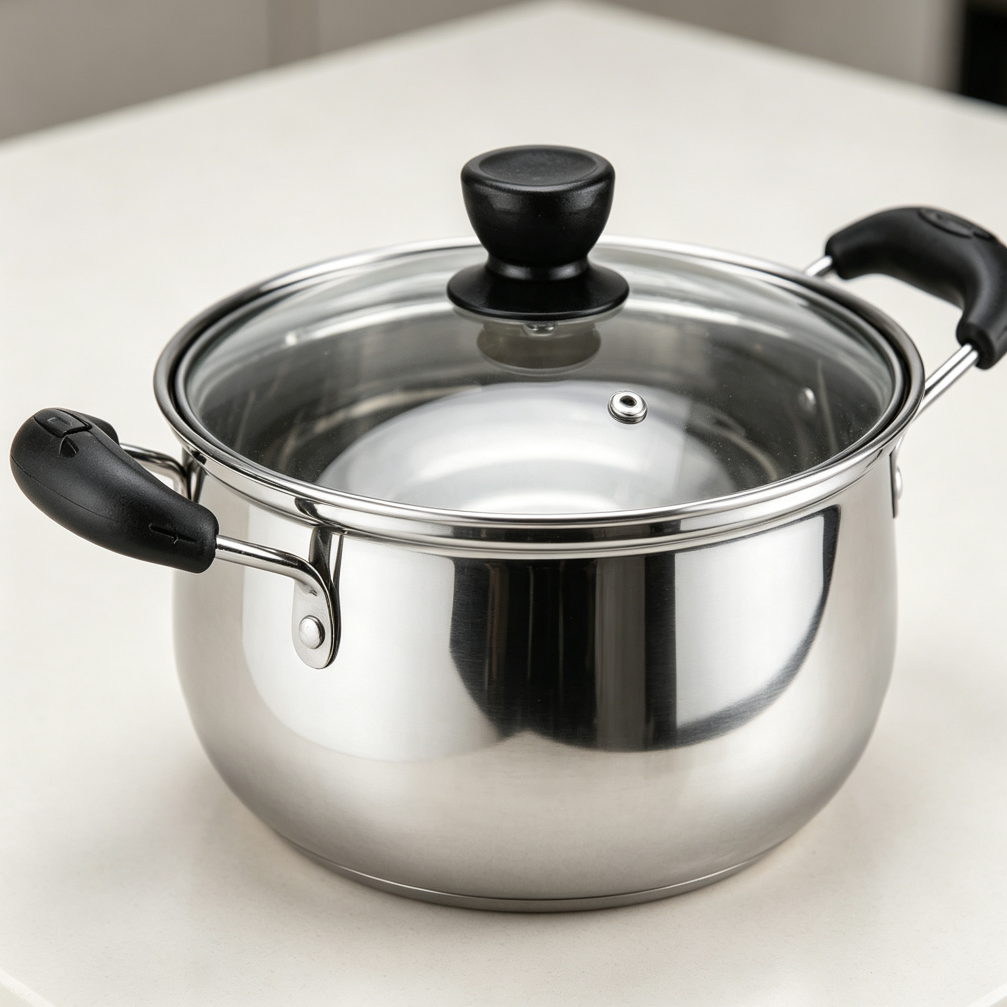 18cm Stainless Steel Double Handle Soup Pot - Image 2